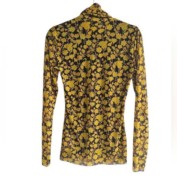 Ganni Floral Mesh Turtleneck Top in Yellow and Black - Women's Size 4 - Picture 3 of 11